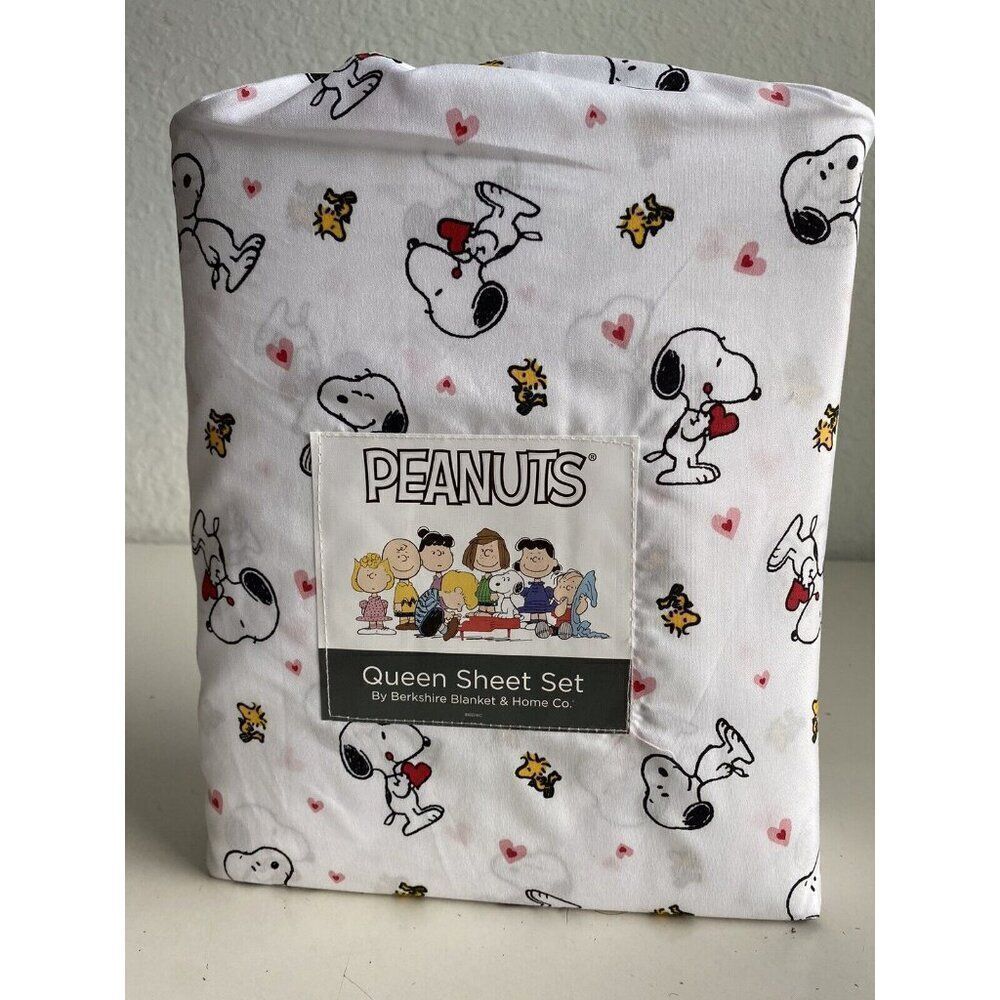 Peanuts Snoopy Woodstock Hearts Valentines Day QUEEN Size Sheet Set Soft NEW